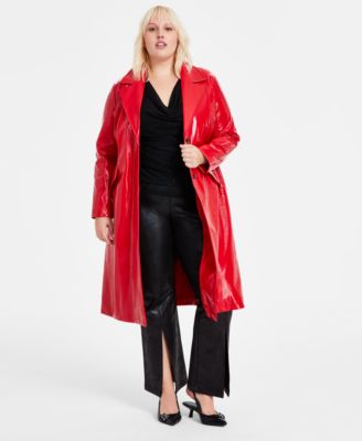 Plus Size Faux Leather Trench Coat Embellished Top Faux Leather Pants Created For Macys