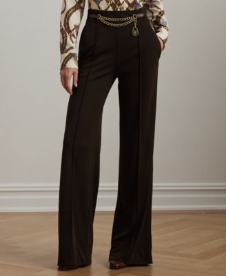 Lauren Ralph Lauren - Petite Chain-Trim Pleated Jersey Wide-Leg Pants