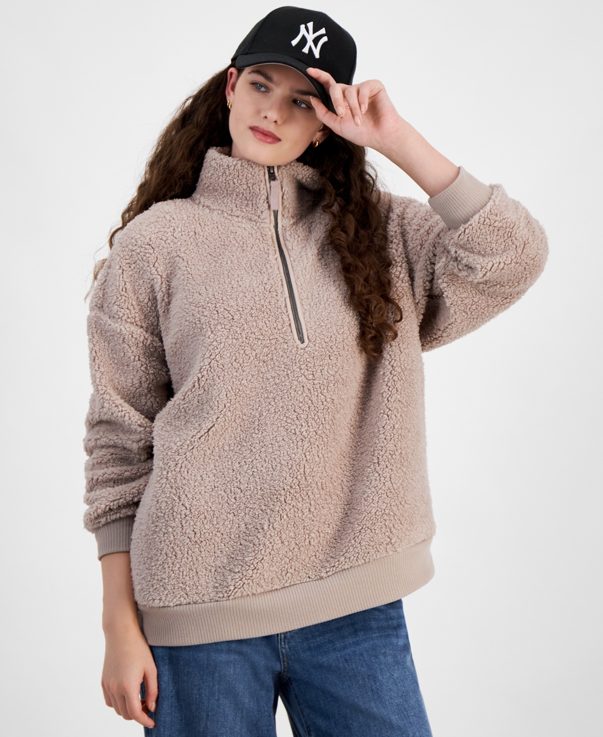 Hippie Rose Juniors Sherpa Half zip Pullover In Mocha Stone ModeSens