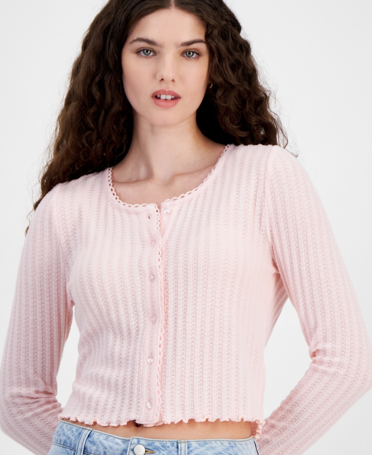 Celebrity Pink Juniors' Cozy Button-Up Pointelle Knit