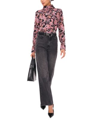 Women's Printed Long-Sleeve Open-Back Blouse