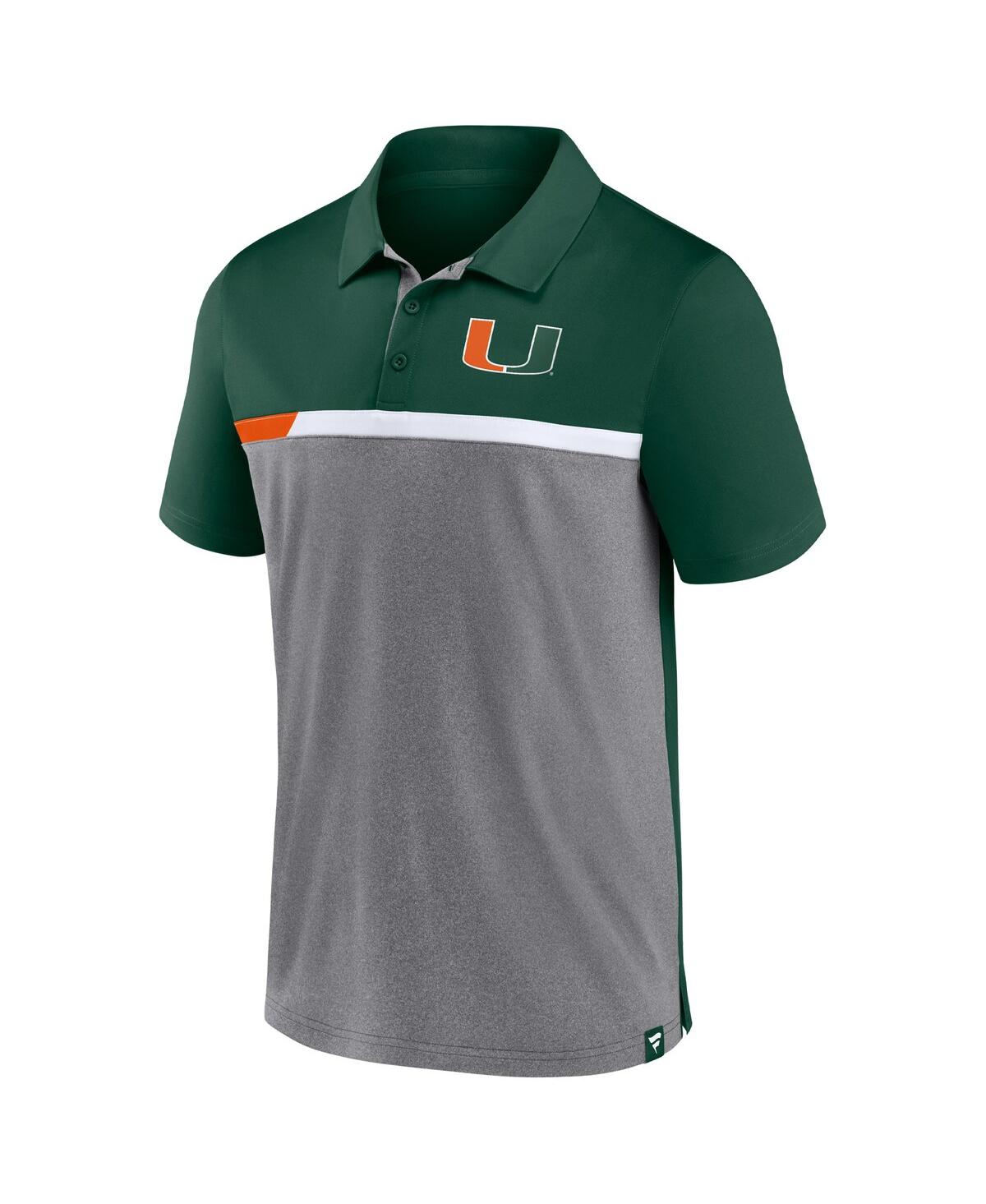 Fanatics Men's HunterHeathered Gray Miami Hurricanes Split Block Color Block Polo - Green
