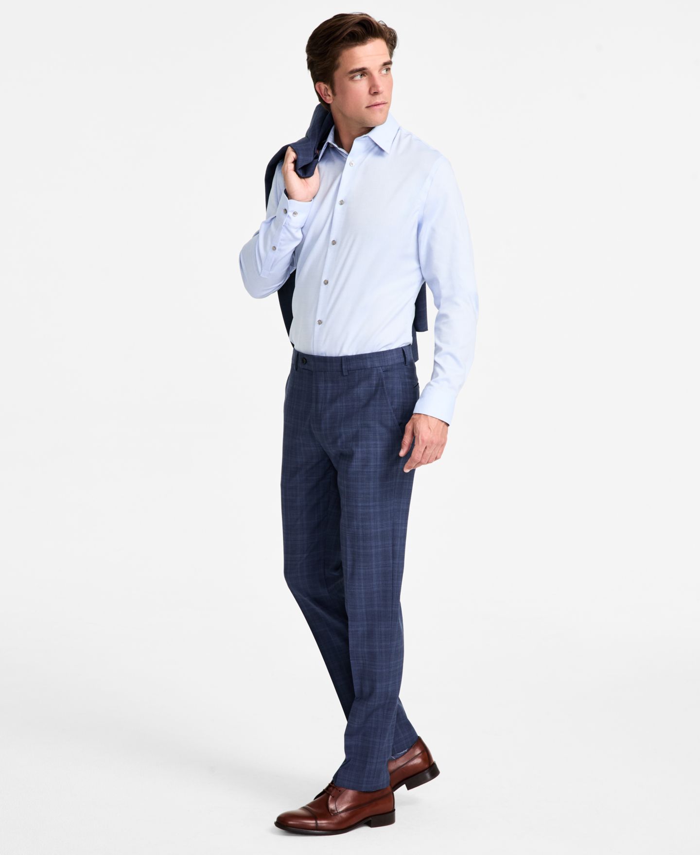 Мужские брюки Calvin Klein Slim-Fit Wool-Blend Plaid Suit, цвет: Синий — фото 2