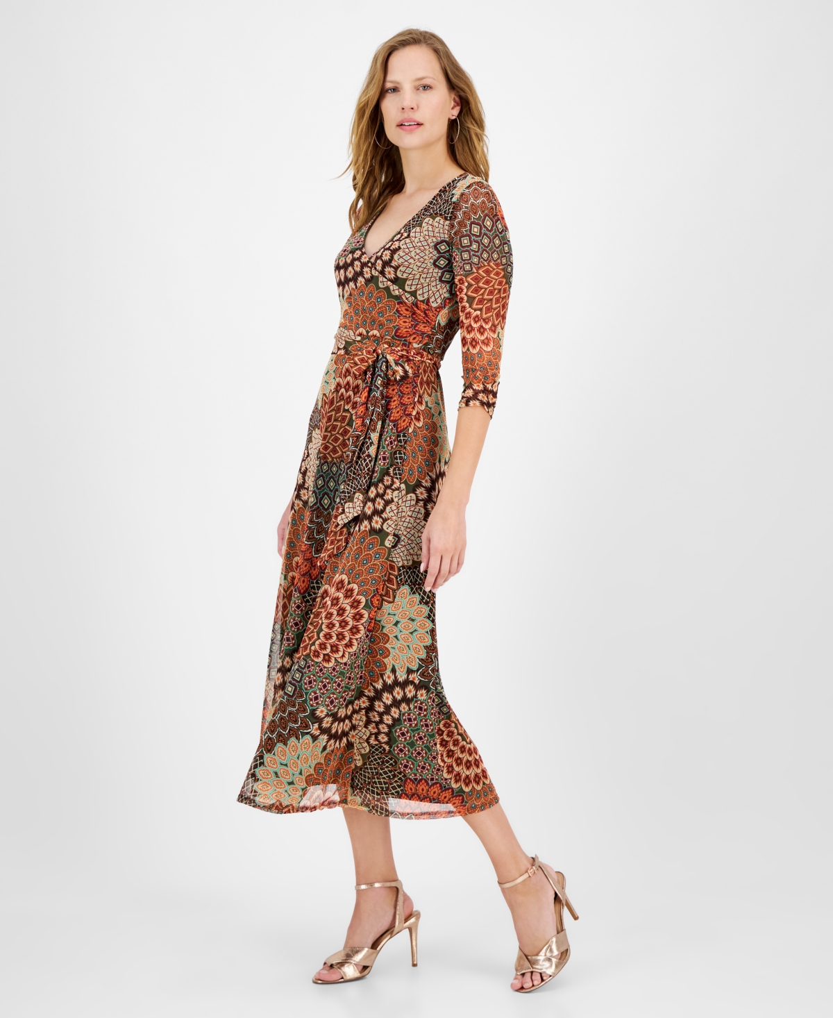 Jamie & Layla Petite 3/4-Sleeve Faux-Wrap Maxi Dress