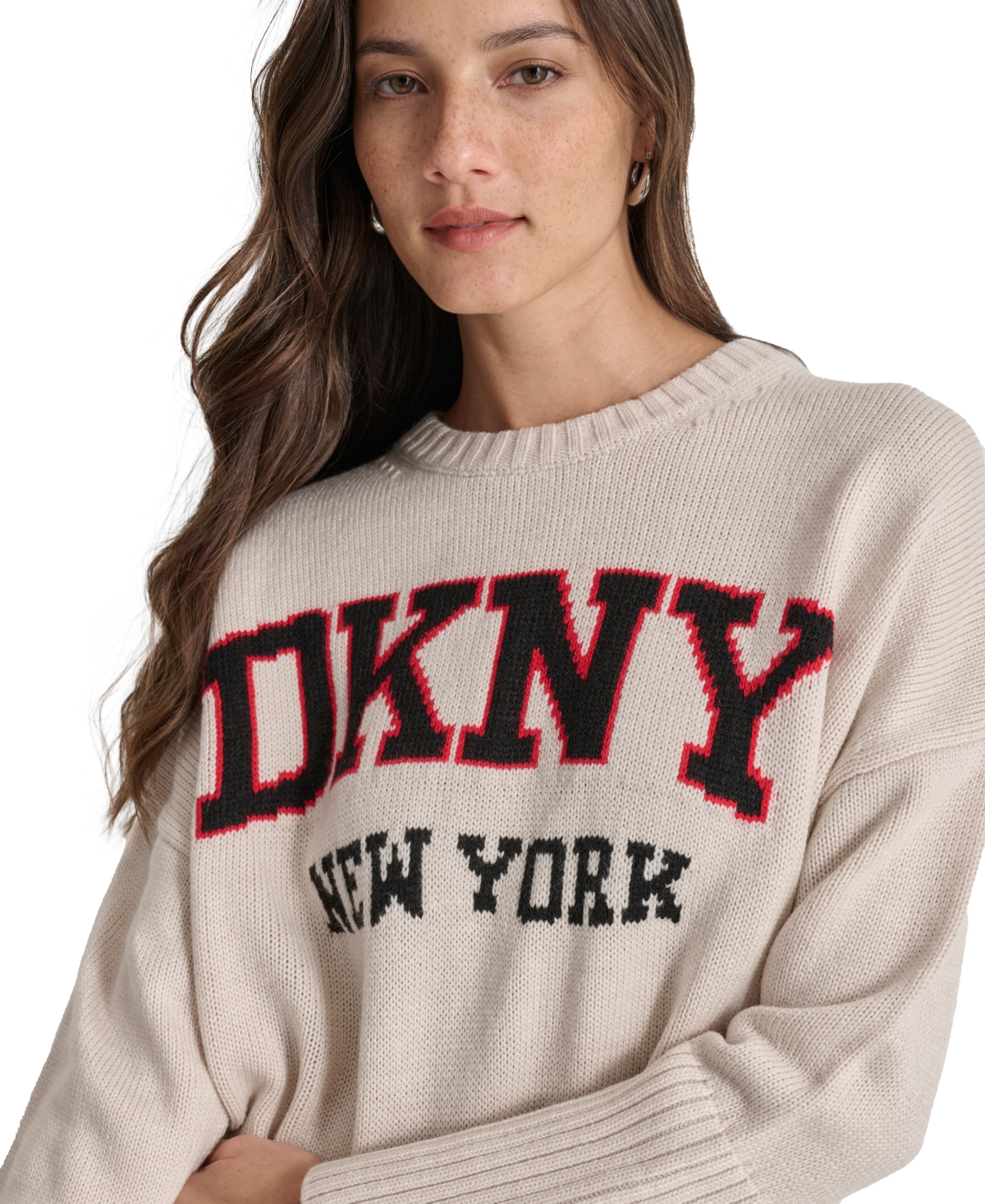 Dkny Jeans Women's Varsity Logo Crewneck Sweater - 2HI - CORT HTR/BK