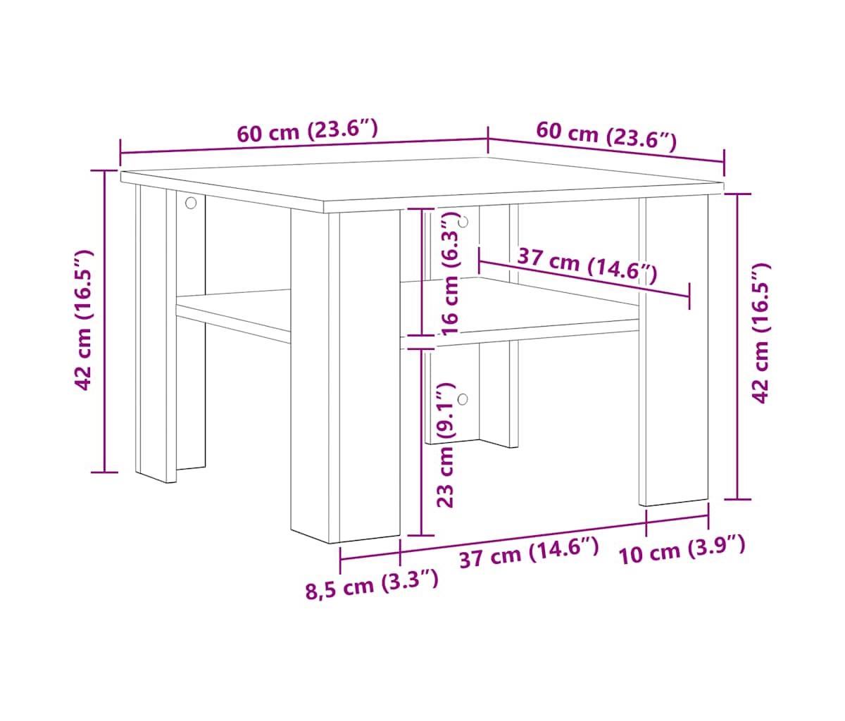 vidaXL Coffee Table Concrete Gray 23.6"x23.6"x16.5" Engineered Wood