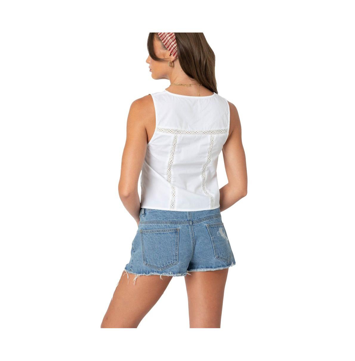 Edikted Women's Embroidered Lacey Split Front Top