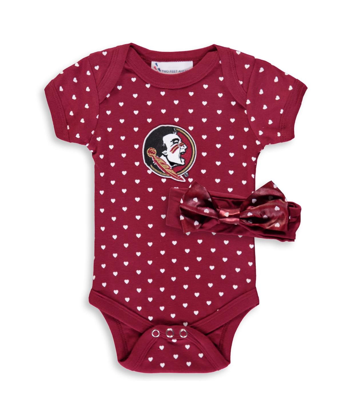 Shop Two Feet Ahead Girls Baby Boys And Girls Garnet Florida State Seminoles Hearts Bodysuit And Headband Set