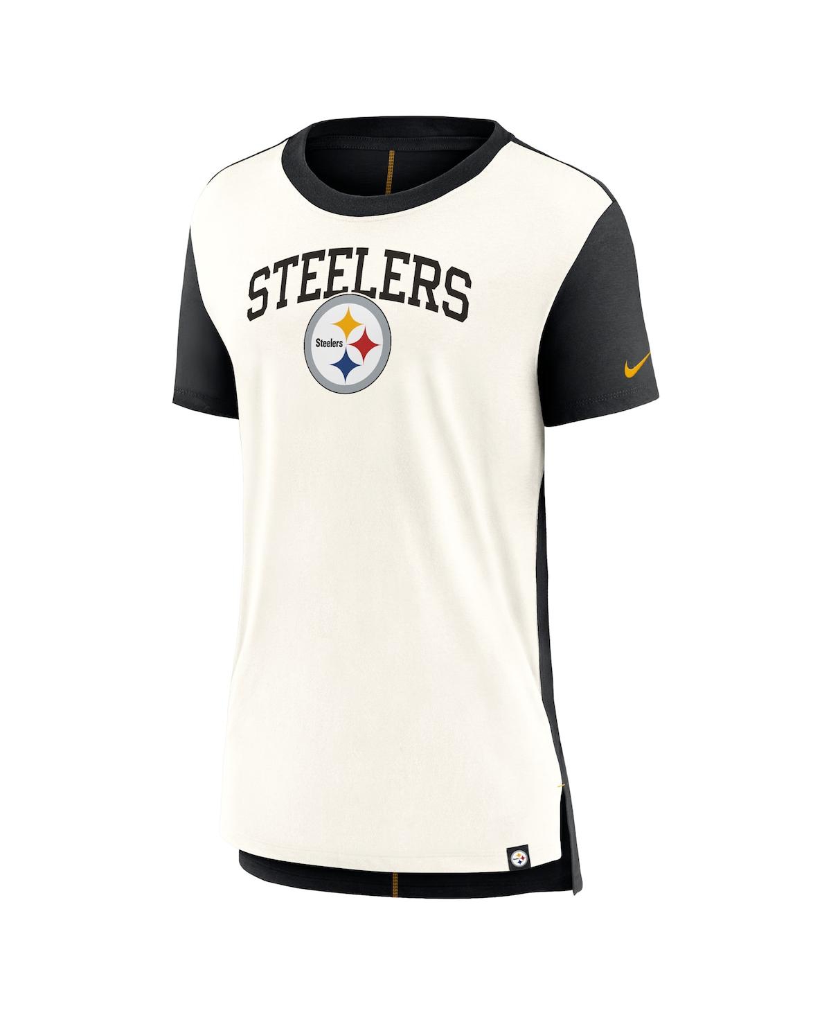 Nike Women's Cream/black Pittsburgh Steelers Wordmark Tri-blend T-shirt In Cream,black