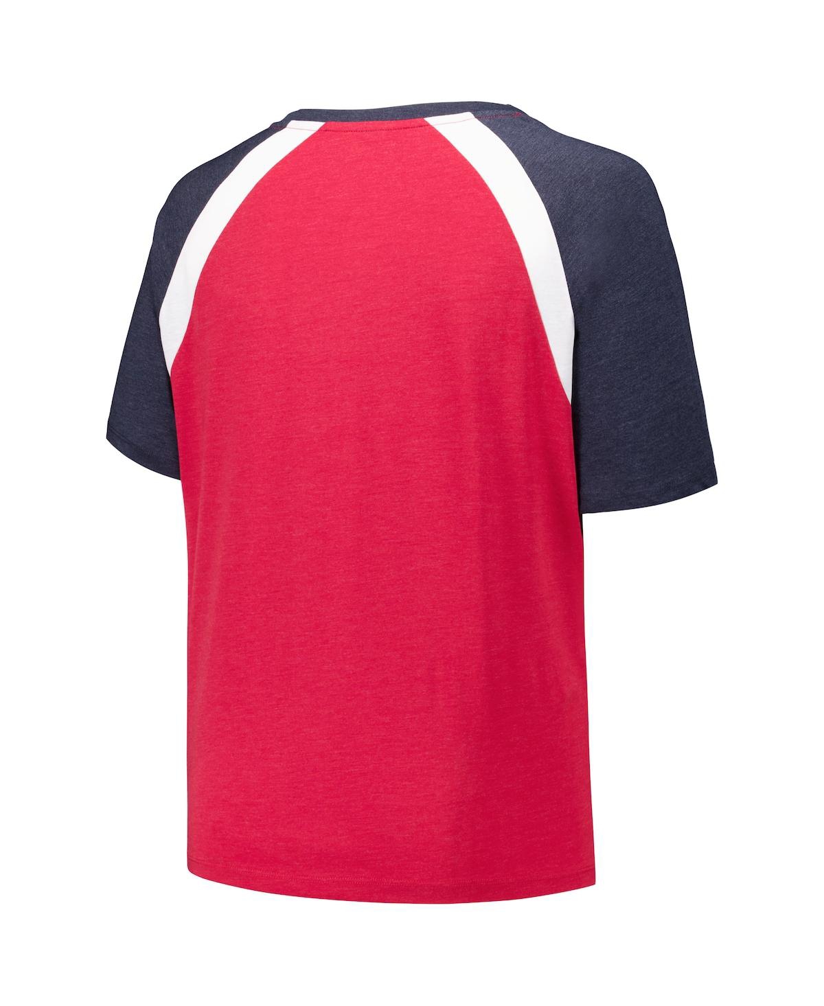 NEW ERA WOMEN'S RED ATLANTA BRAVES PLUS SIZE RAGLAN V-NECK T-SHIRT 