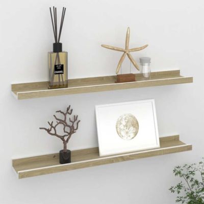Wall Shelf Set of 2 White and Sonoma Oak MDF 23.6in long