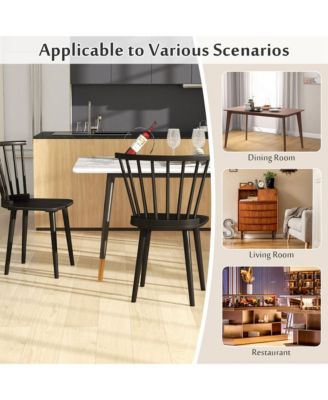 Rubber Wood Windsor Dining Chairs Set of 2 with Spindle Back for Living Room