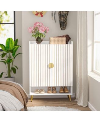 Shoe Cabinet with Doors, 6-Tier Shoe Storage Cabinet with Adjustable Shelves, Wooden Shoes Rack Shoe Storage Organizer for Entryway