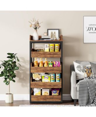 Wood Fruit and Vegetable Storage Rack, 5-Tier Pull-Out Snack Stand Fruit Basket Stand, Utility Shelf Organizer