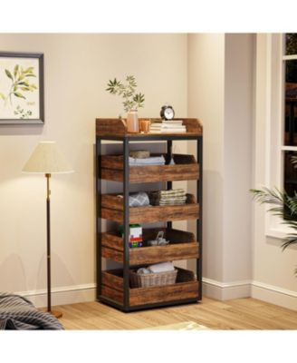 Wood Fruit and Vegetable Storage Rack, 5-Tier Pull-Out Snack Stand Fruit Basket Stand, Utility Shelf Organizer