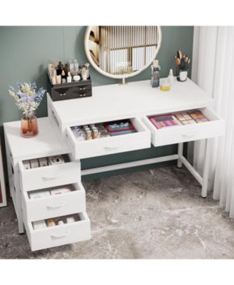 Vanity Desk with 5 Drawers, Makeup Vanity Table Dressing Table with Side 3-Drawer Chest, Make Up Vanities for Women, Girls (Without Mirror)