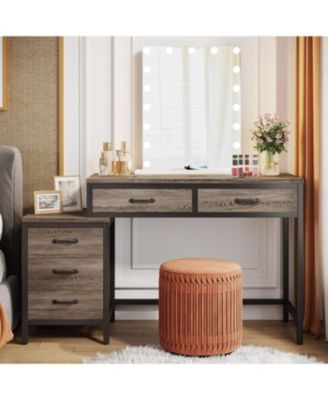 Computer Desk with 5 Drawers, Home Office Desks with Reversible Drawer Cabinet Printer Stand, Industrial PC Desk with Storage, Grey Study Writing Table Workstation for Small Spaces