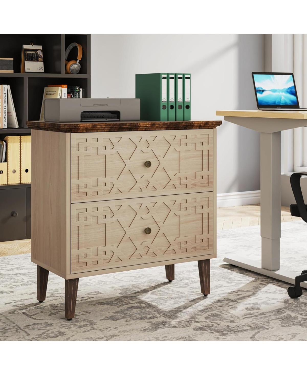 Tribesigns 2 Drawer Lateral File Cabinet, Office Filing Cabinet for A4 / Letter Size/Legal Wood Storage Cabinet Printer Stand for Home Off