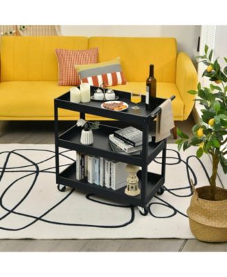 3-Tier Utility Cart with Steel Frame and Four Wheels