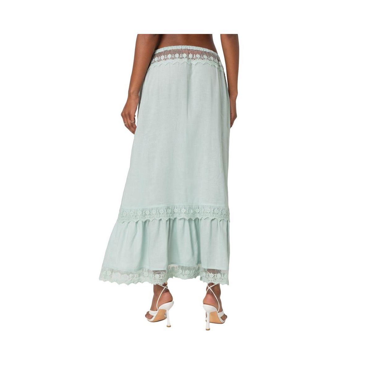 Edikted Women's Semi Sheer Lacey Maxi Skirt