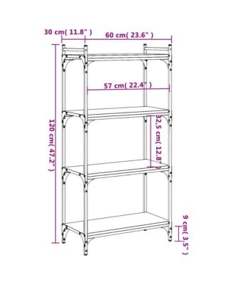 Bookcase 4-Tier Smoked Oak 23.6"x11.8"x47.2" Engineered Wood