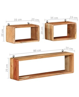 3 Piece Wall Cube Shelf Set Solid Acacia Wood