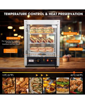 WeChef 15" Commercial Countertop Food 3-Tier Pizza Warmer with LED Adjustable Lighting Food Heater Display Case Stainless Steel for Buffet Restaurant Pizza Display Case