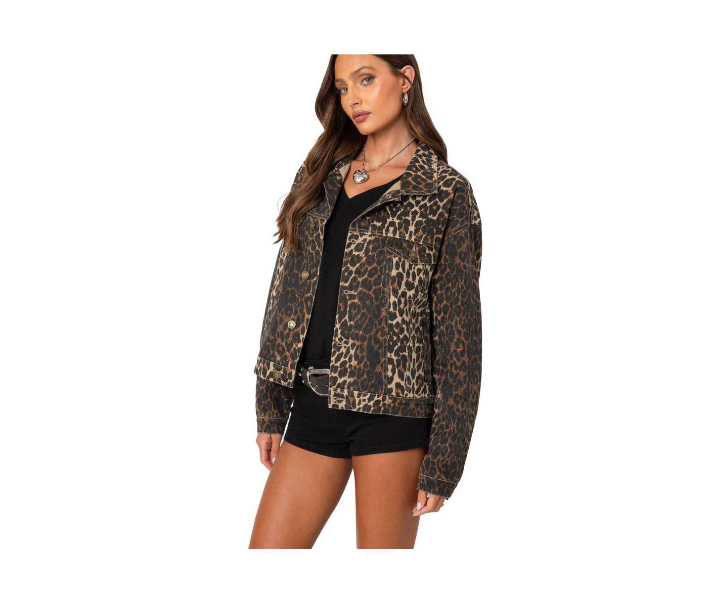 Женская куртка Edikted Leopard Print Denim Jacket, цвет: Леопардовый — фото 5