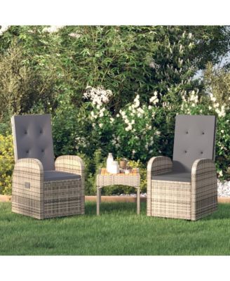Reclining Patio Chairs 2 pcs with Cushions Poly Rattan Gray