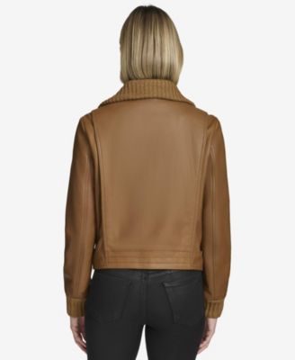 Women's Beatrix Rib-Knit Trimmed Leather Jacket