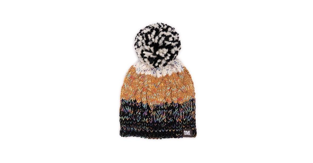 Women's Colorblock Stripe Cable Beanie - Ebony  space dye marl
