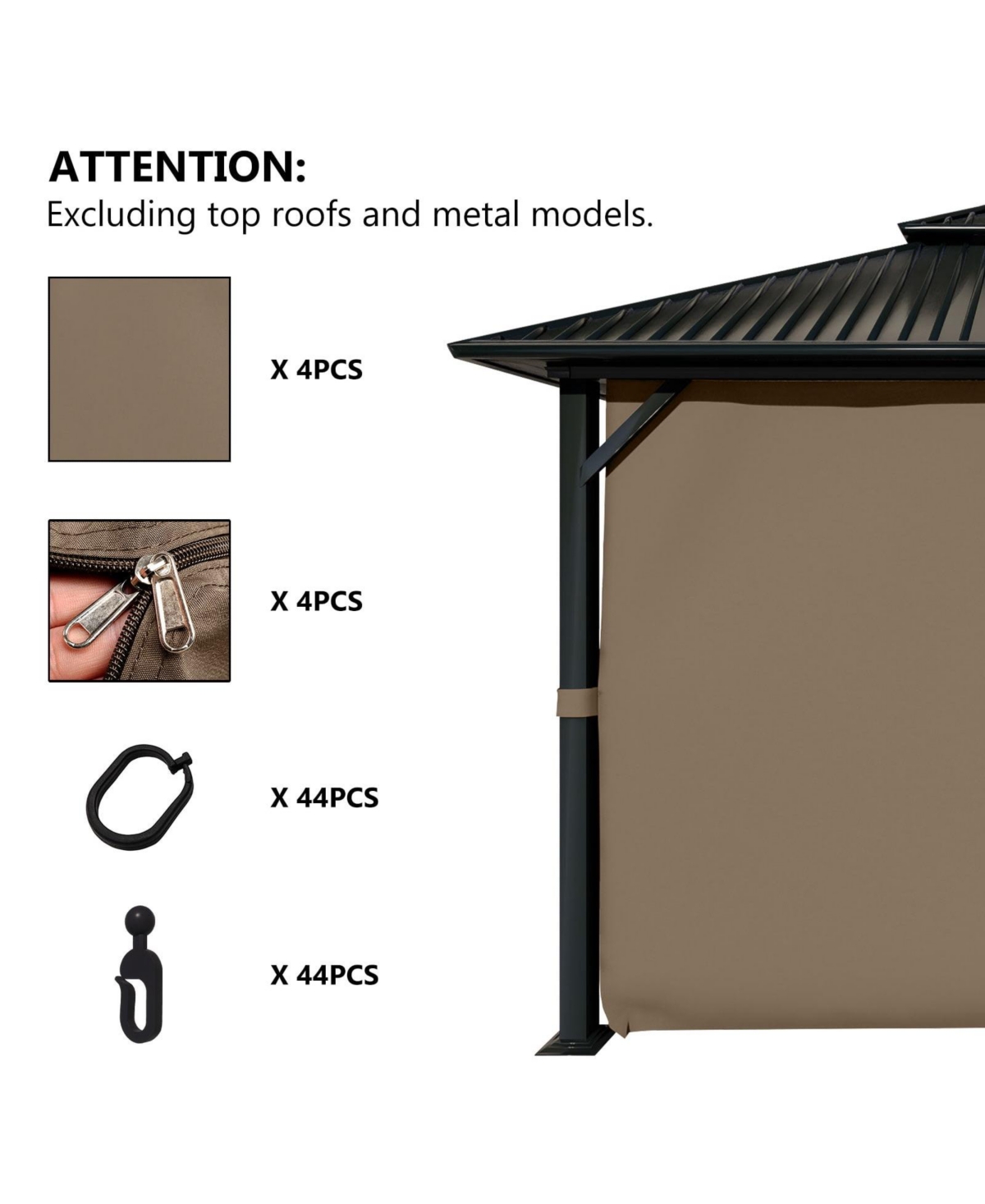 Aoodor Gazebo Curtain Replacement - Universal 4-Panel Sidewalls 10' x 13',Patio Privacy Curtains with Double Zipper,Uv Resistant, Perfect for Outdoor