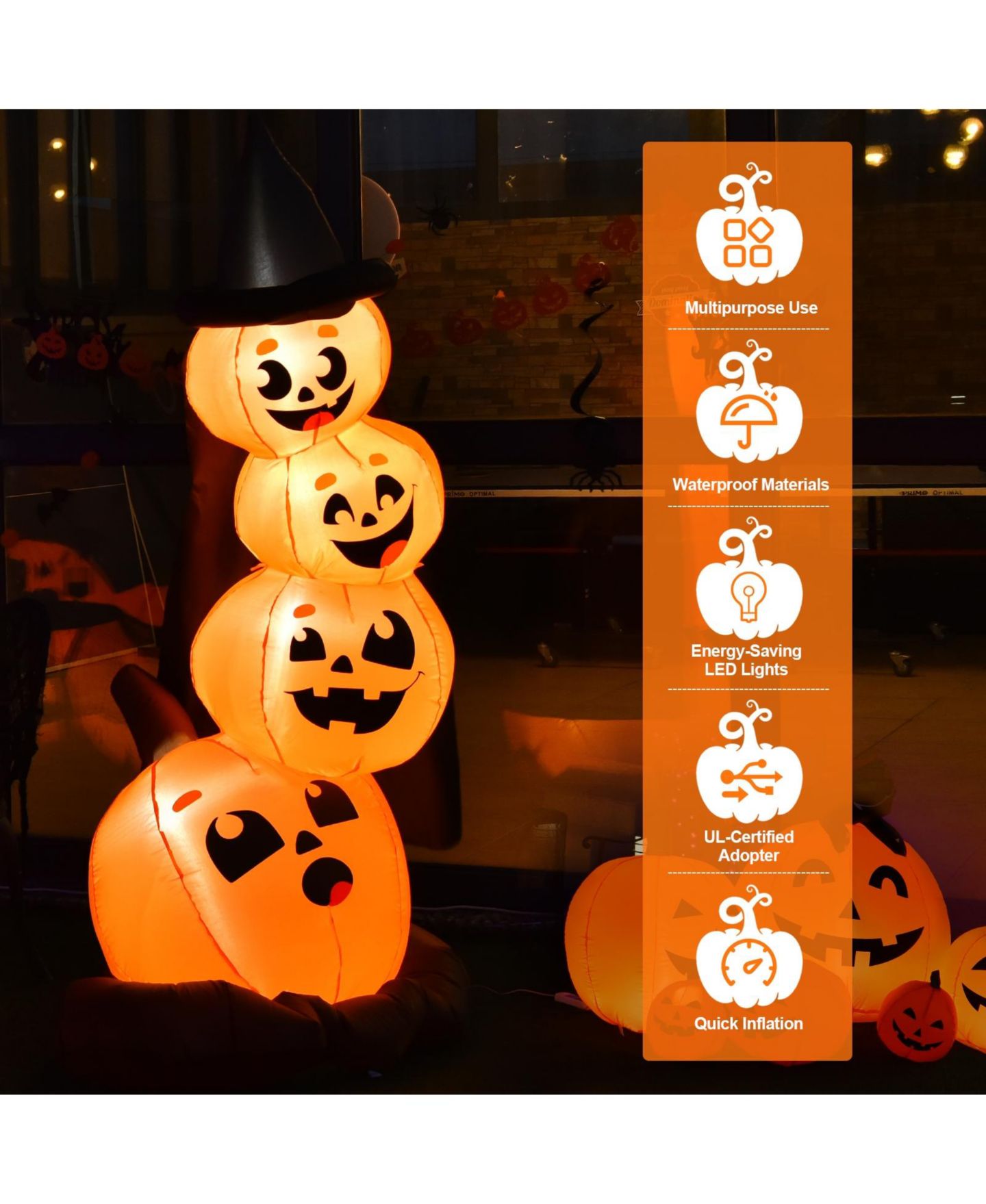 Детские игрушки VEBREDA 7 Feet Halloween Inflatable Pumpkin Combo with Witch's Hat and LED Lights, цвет: Оранжевый — фото 11