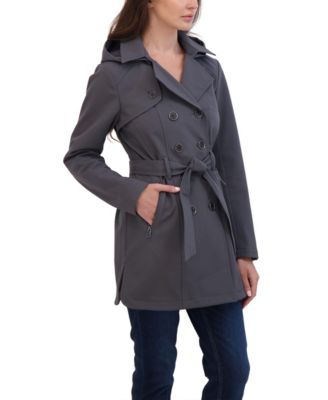 Women's Belted Double Breasted Soft Shell Trench Coat With Detachable Hood