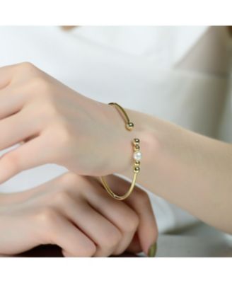 Sterling Silver with Gold Plated 6.5MM freshwater Pearl Bangle Bracelet