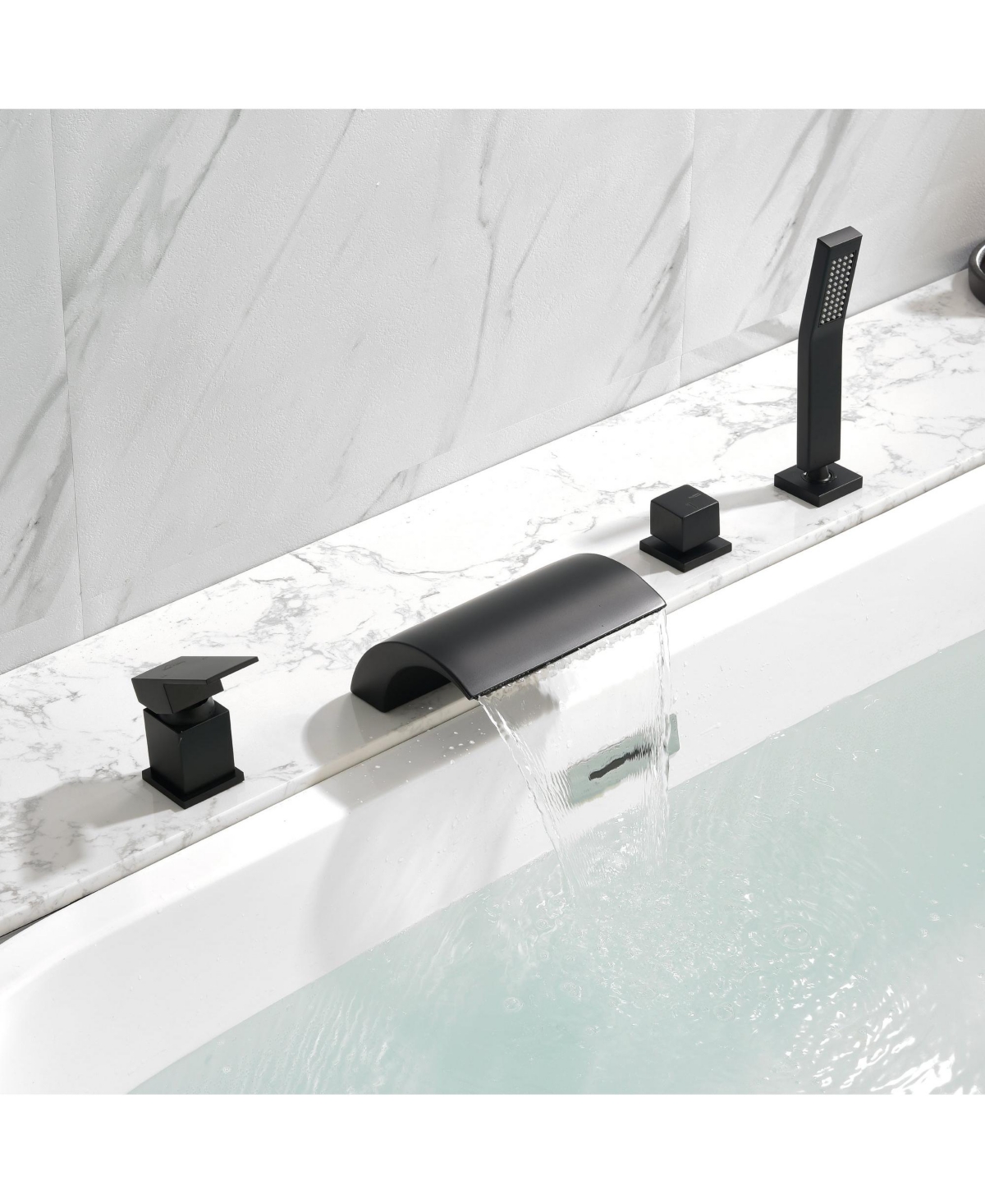 Boyel Living Single-Handle Tub Deck Mount Roman Tub Faucet with Hand Shower and Water Supply Hose