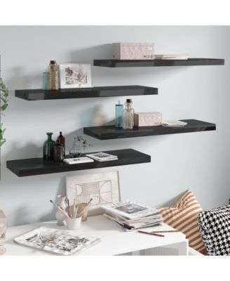 Floating Wall Shelves 4 pcs High Gloss Black 31.5"x9.3"x1.5" MDF