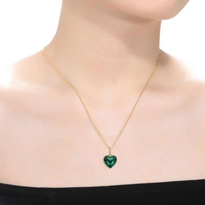 Gorgeous Sterling Silver 14K Gold Plated Green Heart Stone Pendant