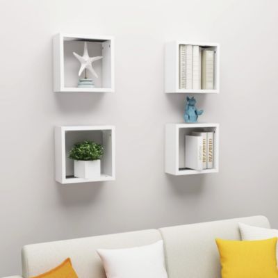 Cube Shelf Set of 4 White Engineered wood Wall mounting