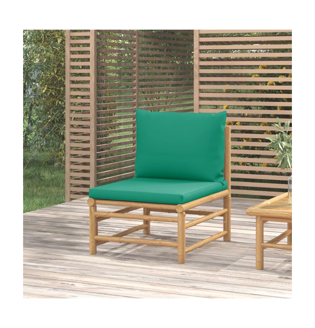 vidaXL Patio Middle Sofa withCushions Bamboo - Green