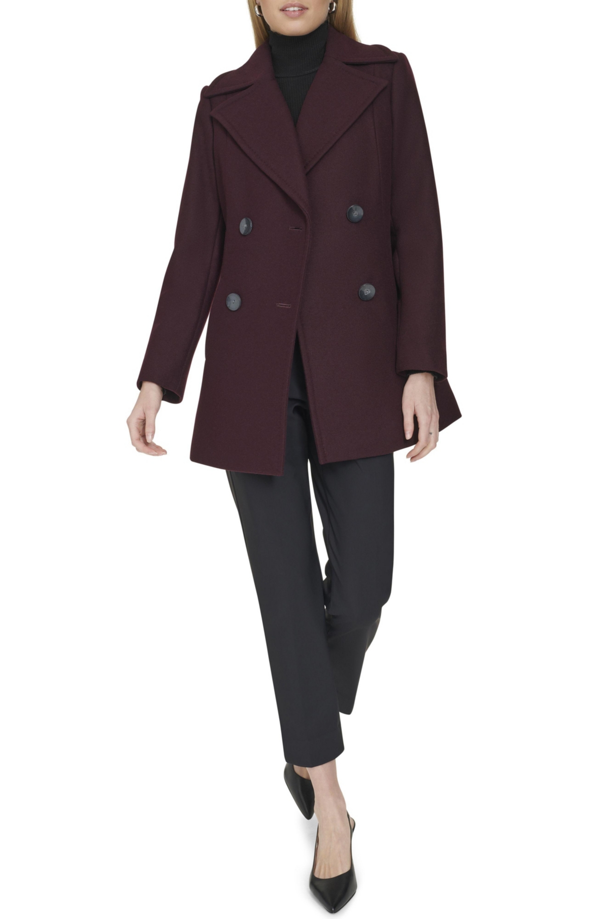 Cole Haan Women's Fine Wool Twill Double Breasted Peacoat