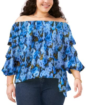 Vince Camuto, 2xl 
Women's Plus Size Printed V-Neck Bubble Sleeve Top main image 1