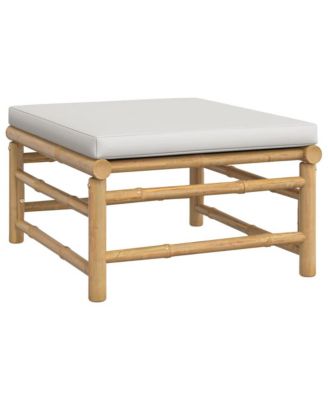 Patio Footstool with Light Gray Cushion Bamboo