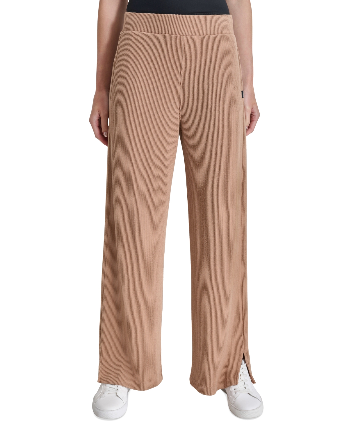 Women's Brushed Rib-Knit Straight-Leg Pants - Praline