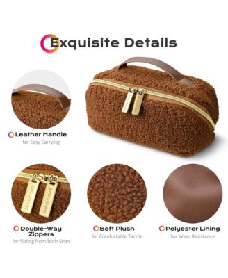 Plush Makeup Case Open Flat Travel Toiletry Accessories Organizer Bag