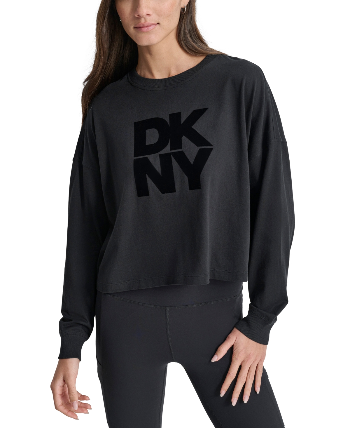 Dkny Stacked Flocked Logo Sweatshirt In Black