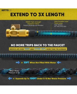 25' Expandable Water Garden Hose: 10 Spray Nozzles, Solid Brass Connector, Leak-Proof Design