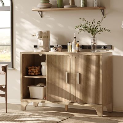 47-inch Mid Century Modern Buffet Cabinet with Fluted Doors, Wood Sideboard and Credenza for Kitchen or Living Room