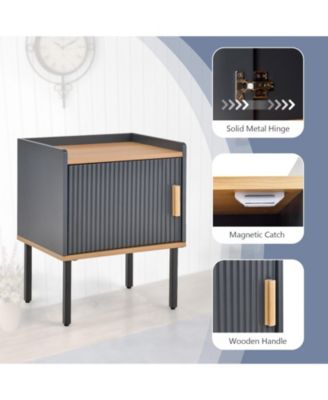 Nightstand Bedside End Table with Door Cabinet for Living Room Bedroom-Gray