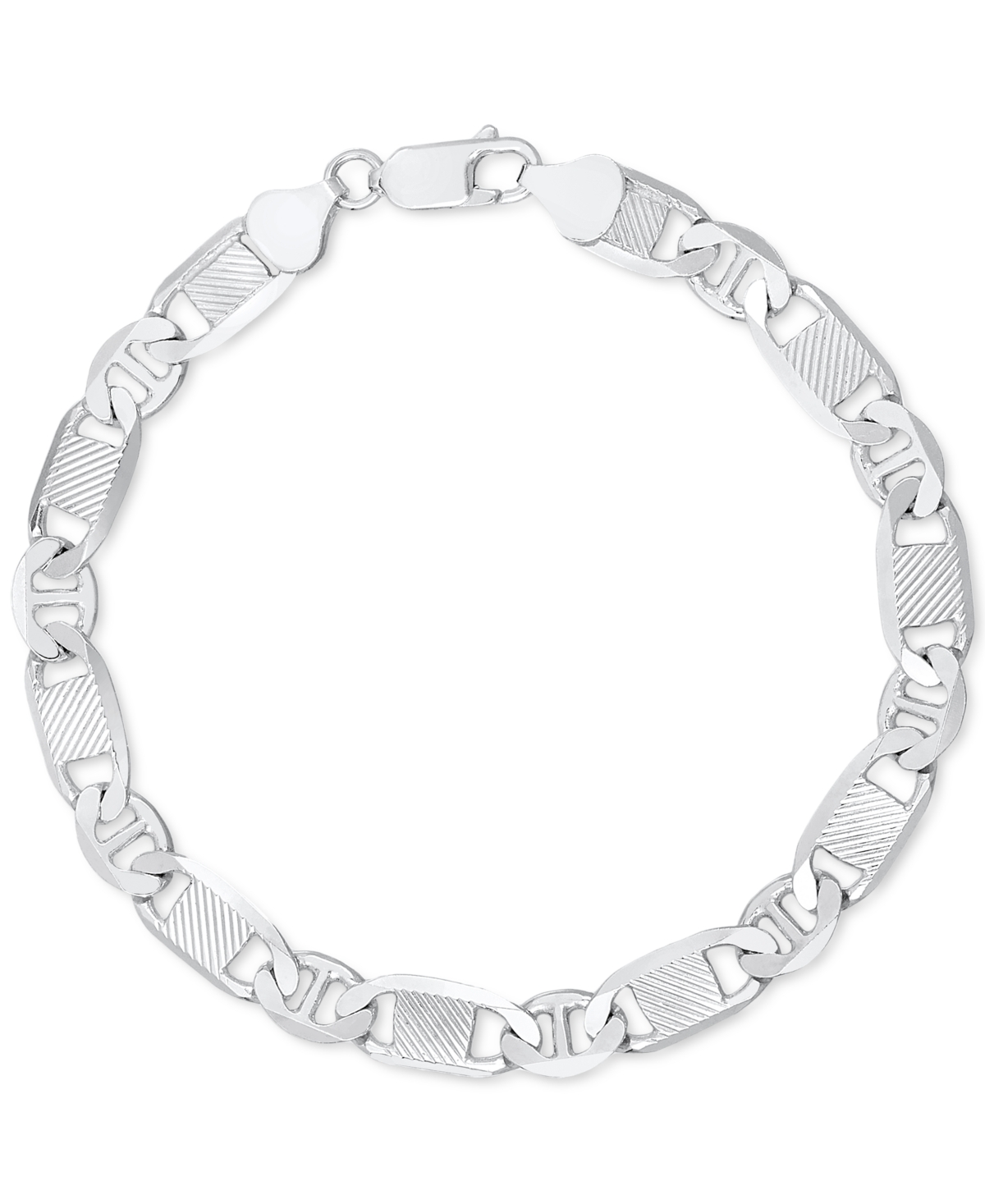 Men's Textured Mixed Mariner Link Chain Bracelet in 14k Gold-Plated Sterling Silver - Silver